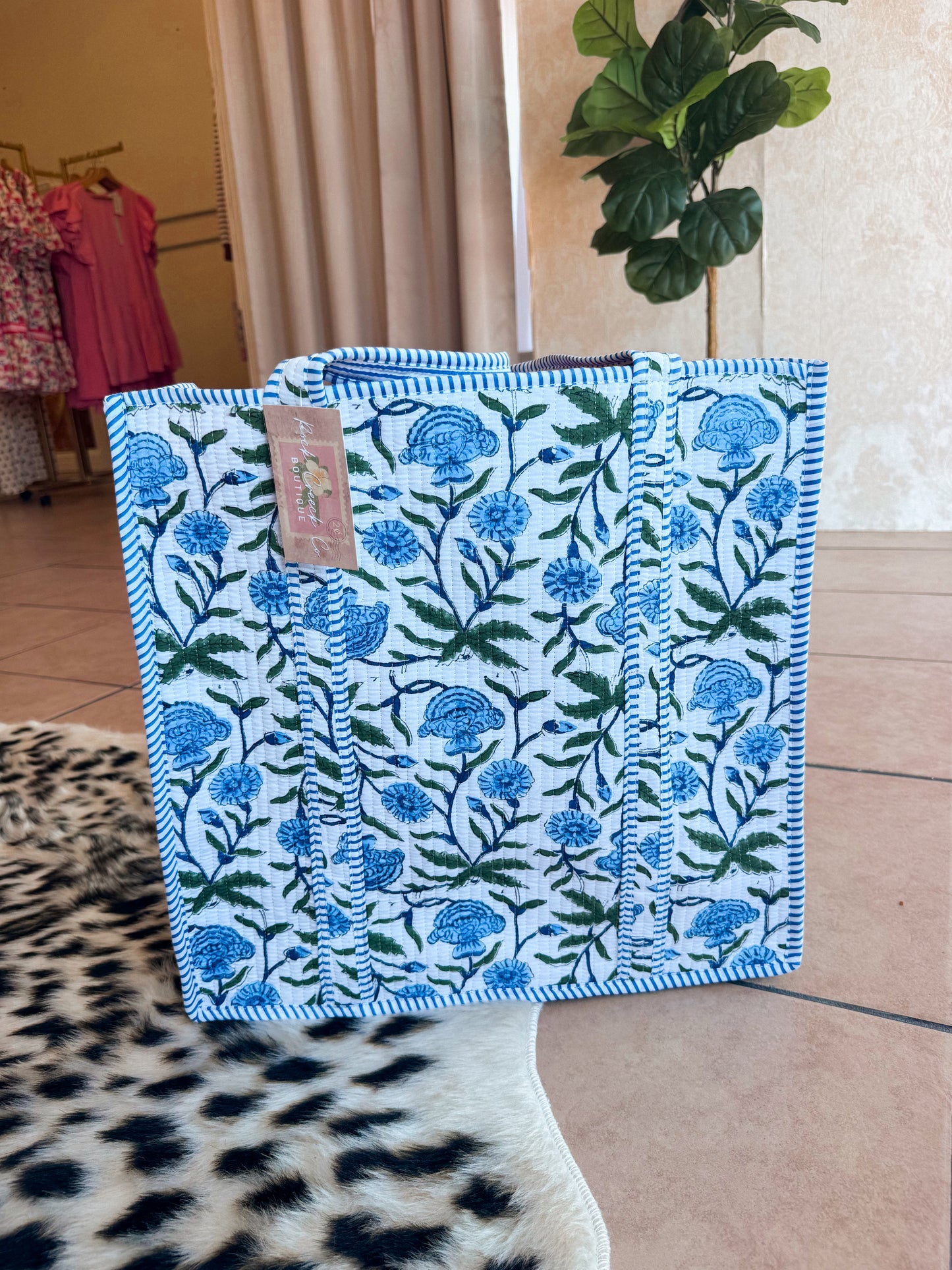 Blue and White Floral Quilted Bag
