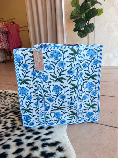 Blue and White Floral Quilted Bag