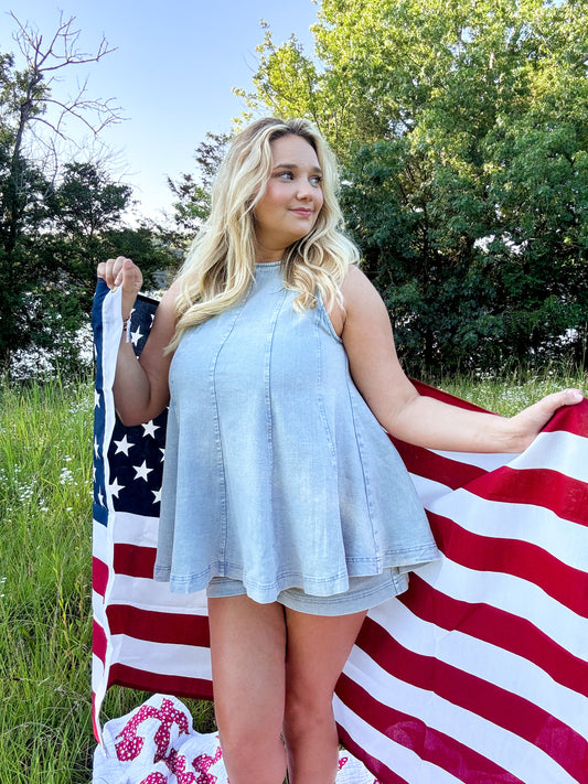 Light Wash Denim Shorts Set