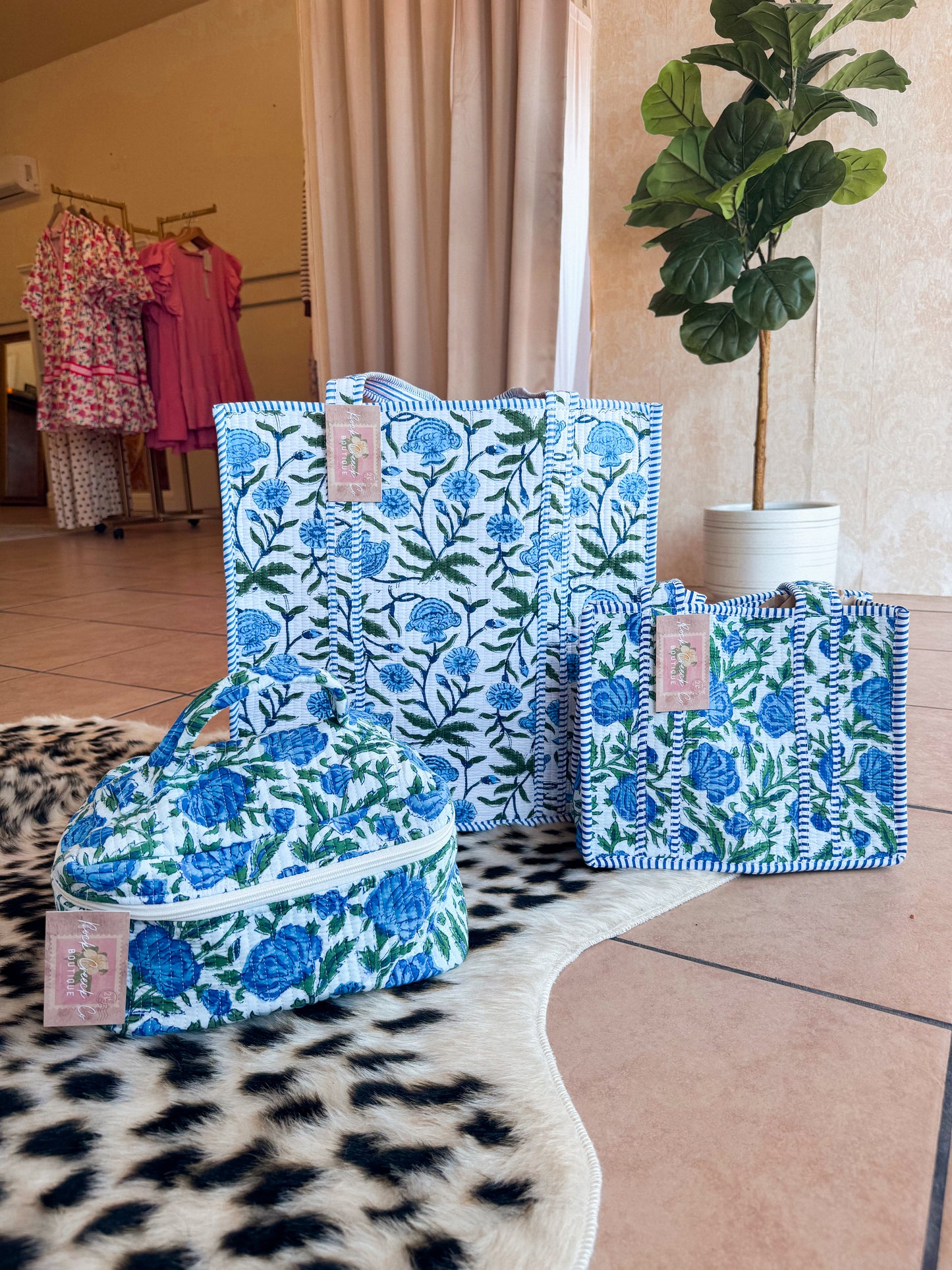 Blue and White Floral Quilted Bag