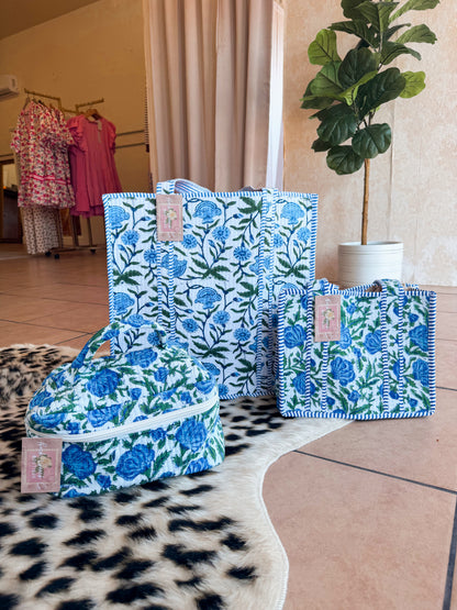 Blue and White Floral Quilted Bag