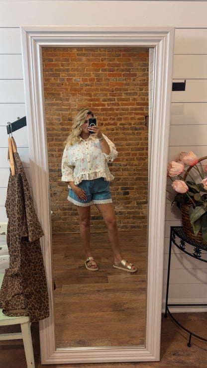 Lace Trim Denim Shorts