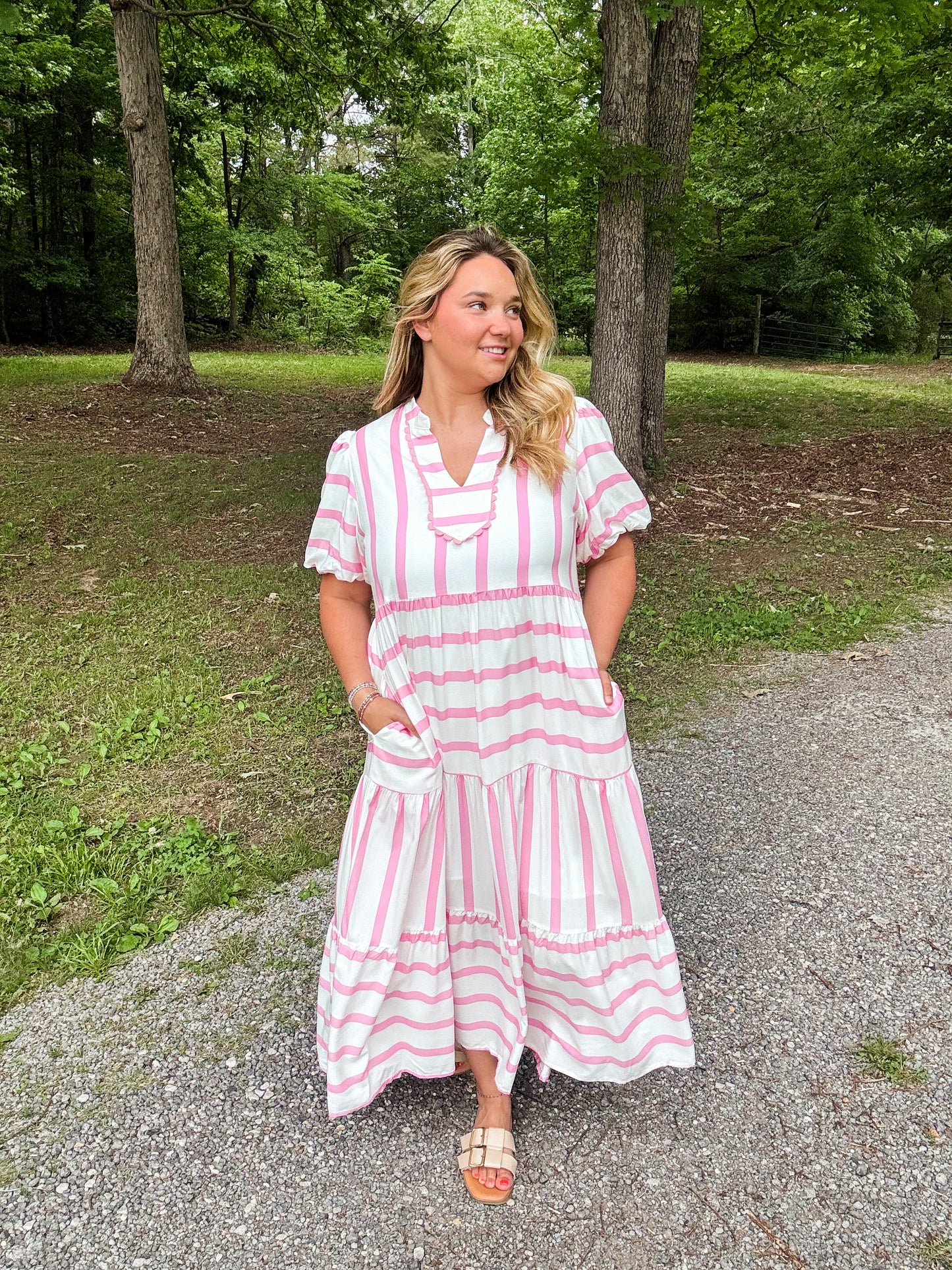 Striped Pink & White Flowy Dress