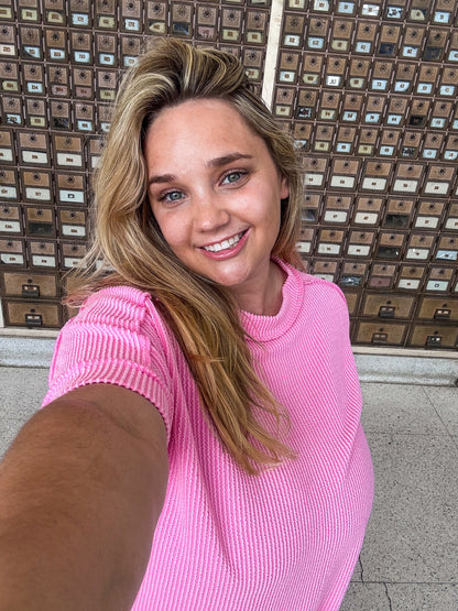 Pastel Pink Ribbed Short Sleeve