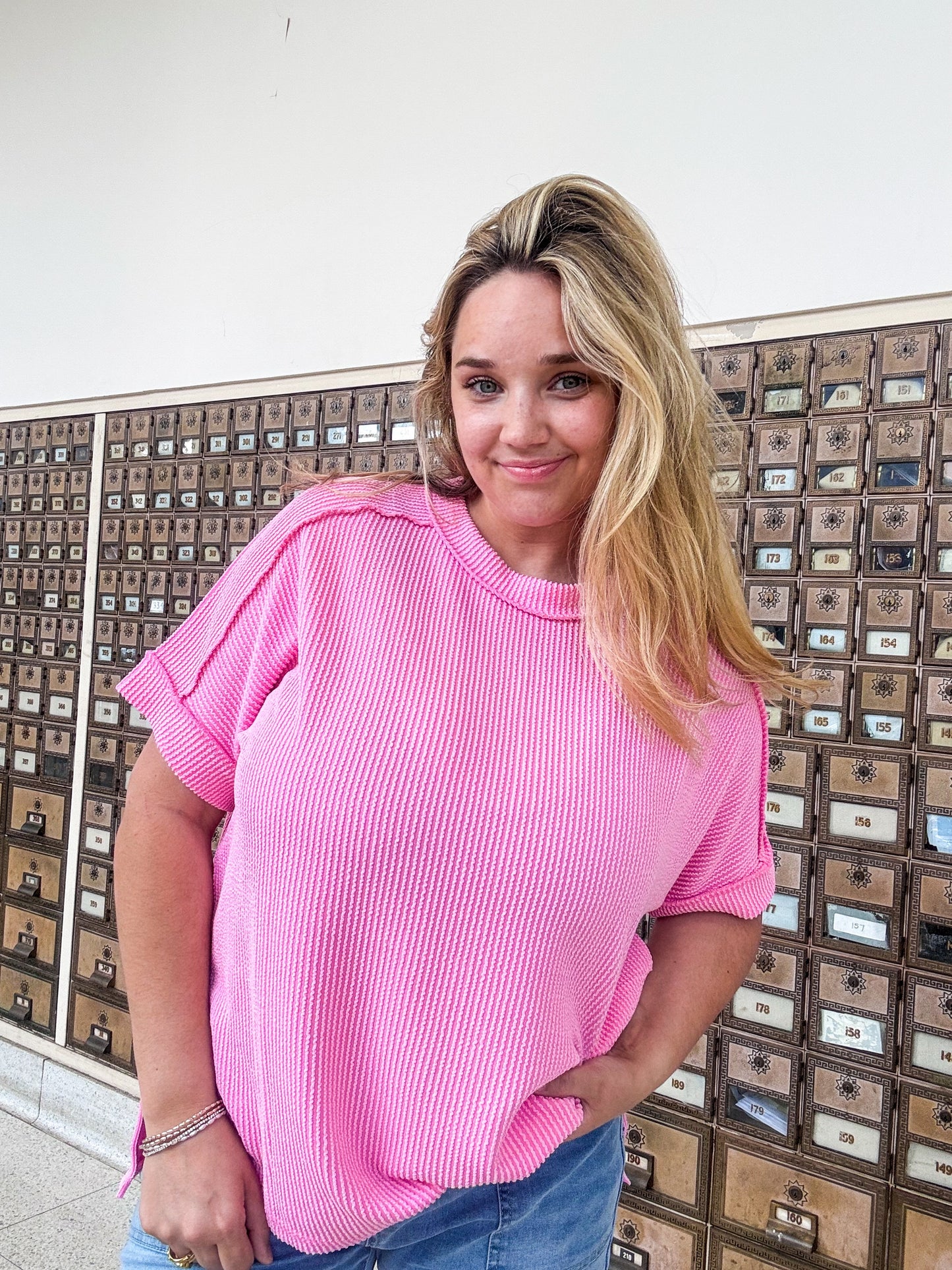 Pastel Pink Ribbed Short Sleeve