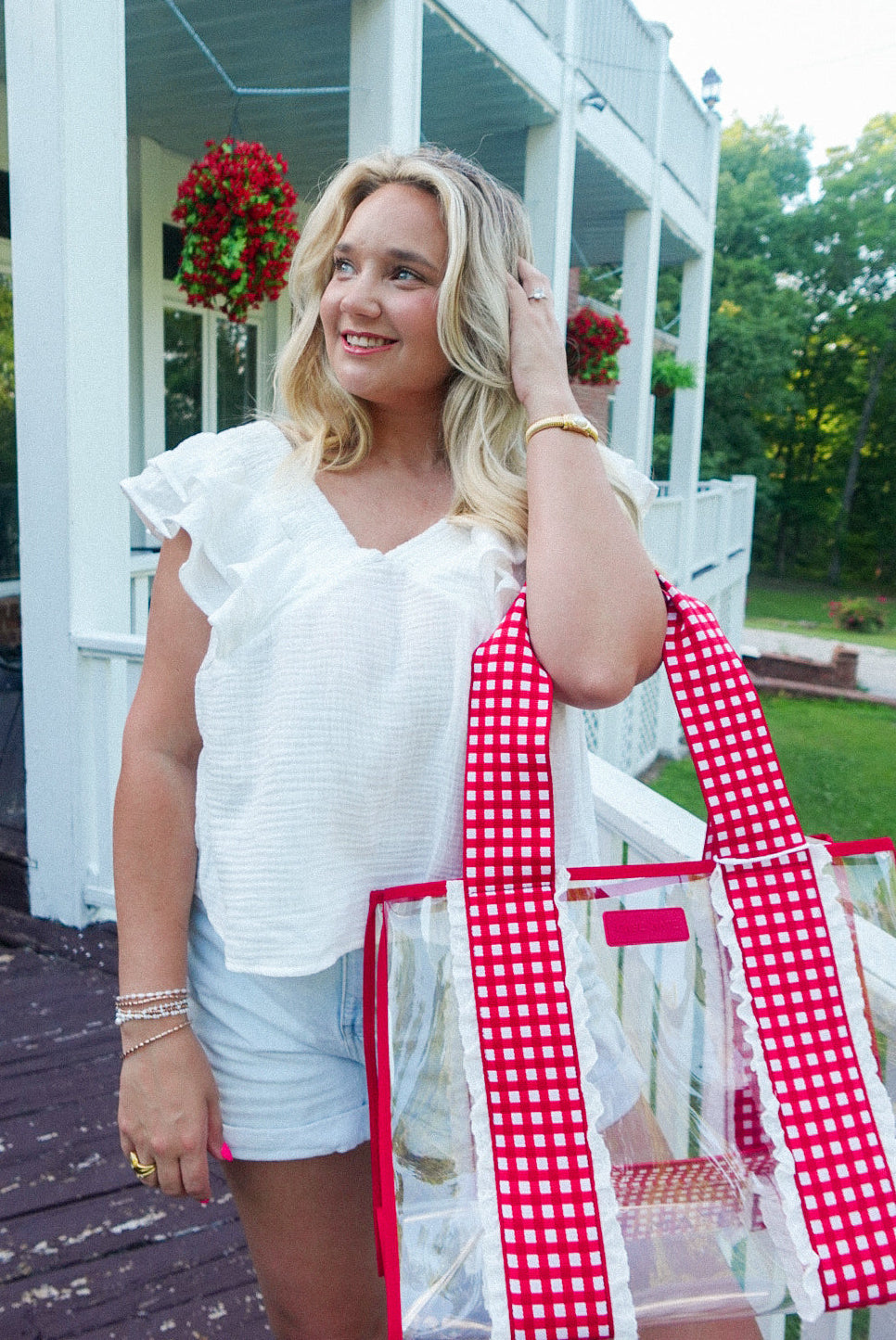 White Ruffle Sleeve Tie Back Top