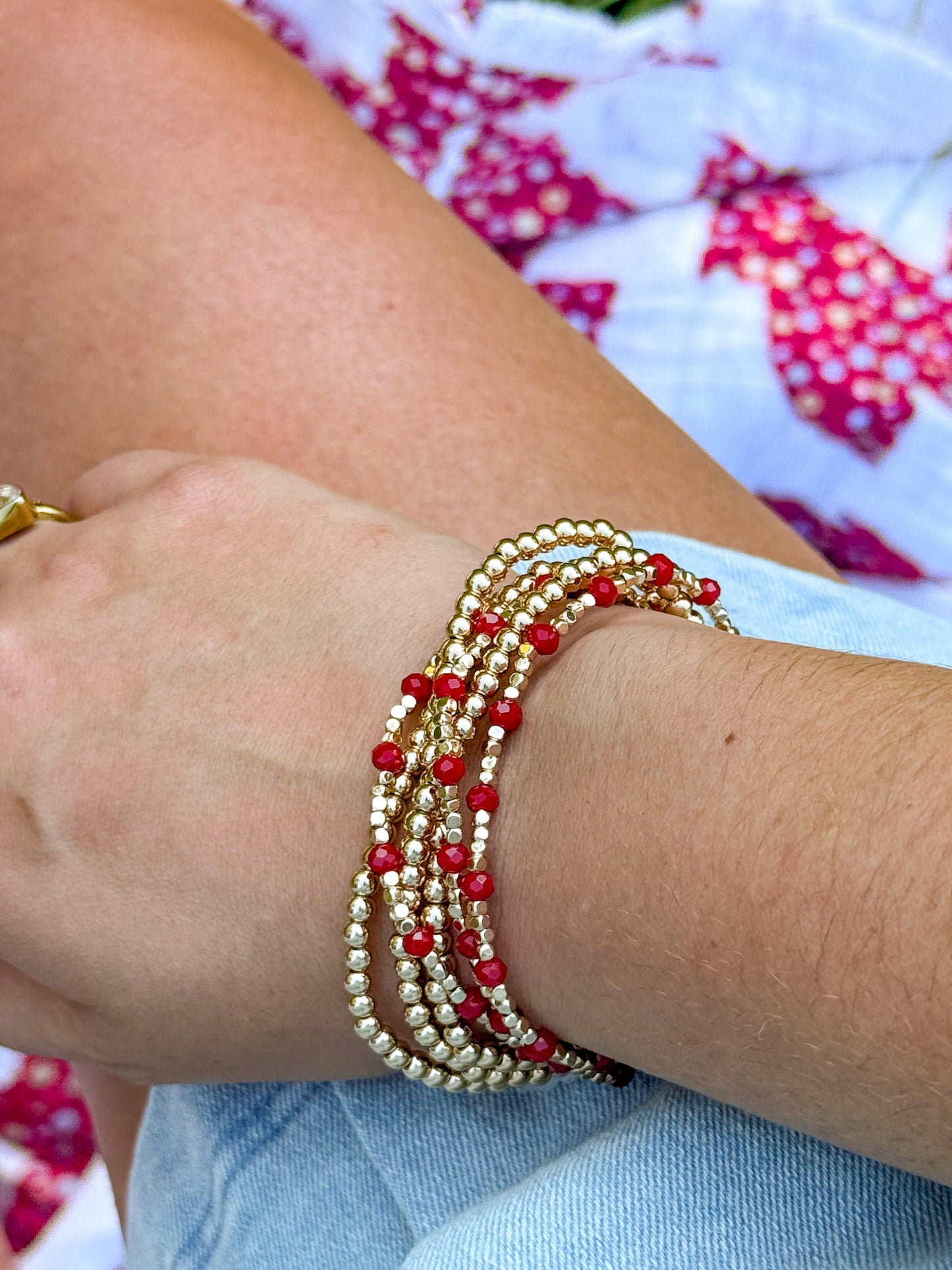 Red and Gold Bracelet Stack