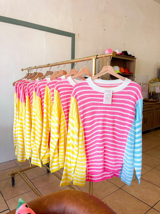 Striped Pink, yellow, & blue lightweight sweater