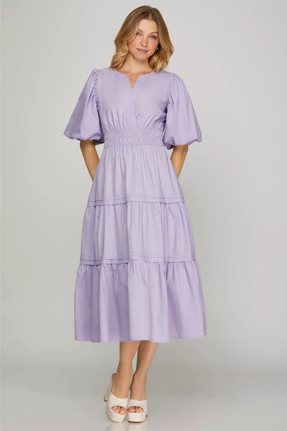 Lilac Dress With Puff Sleeves