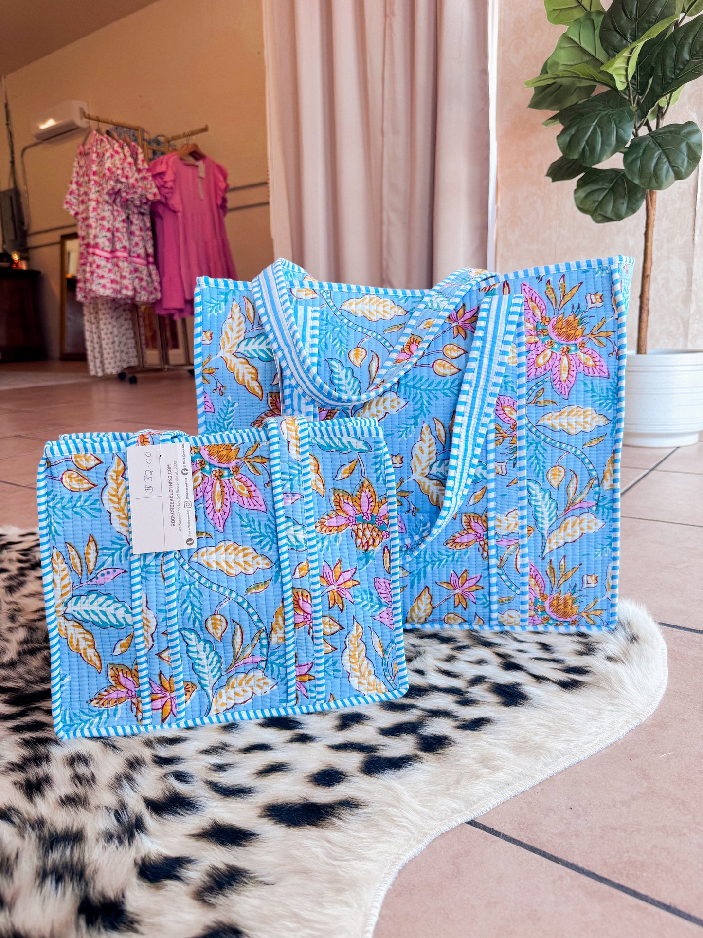 Blue Floral Quilted Bag