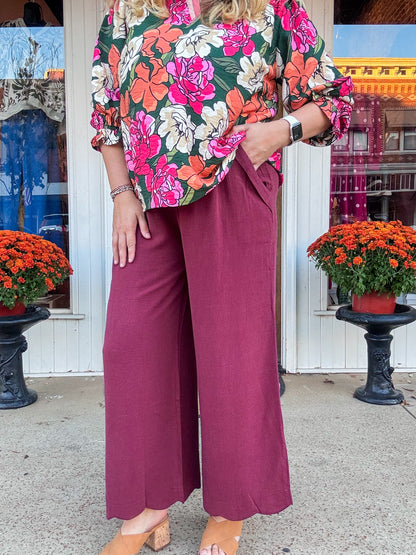Burgundy Scalloped Edge Pants