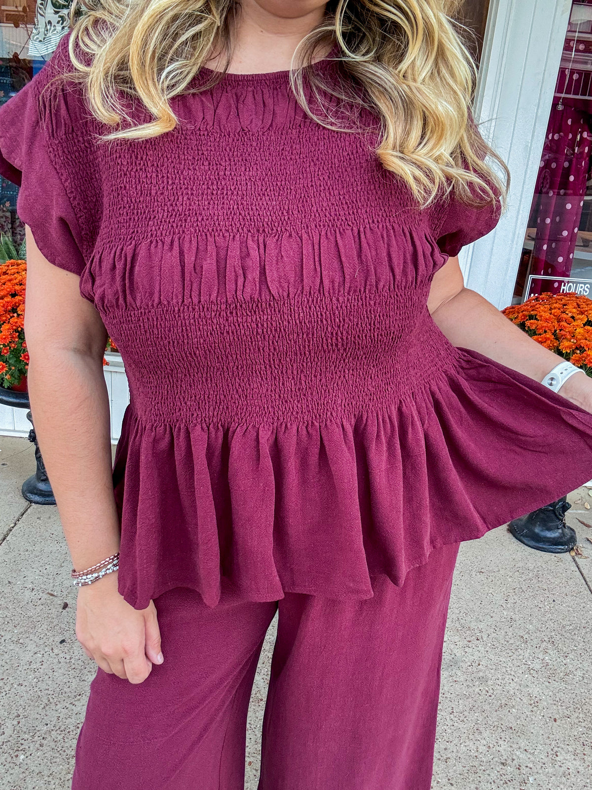 Burgundy Peplum Top
