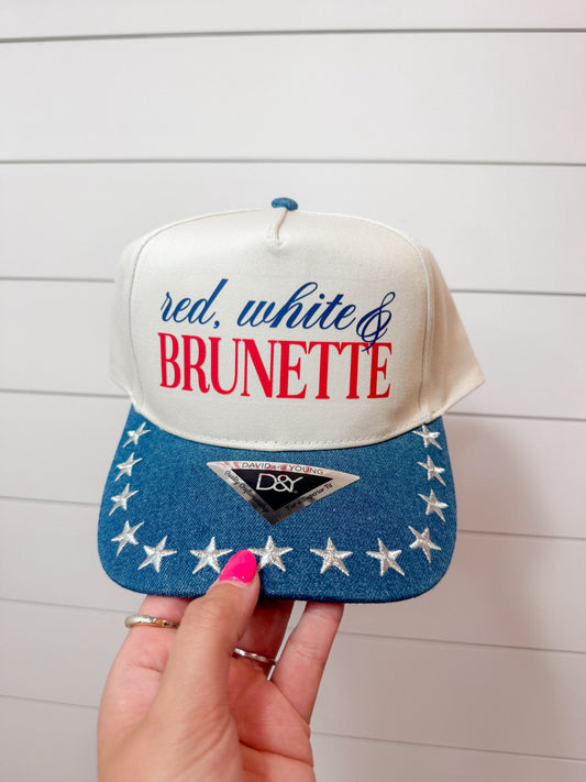 Red, White, & Brunette Dark Wash Hat