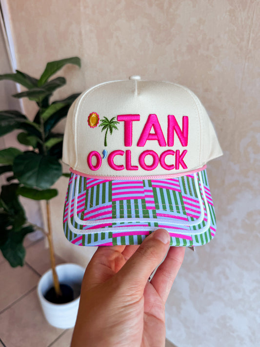 "Tan O'Clock" on Tan Cap with Patch Work