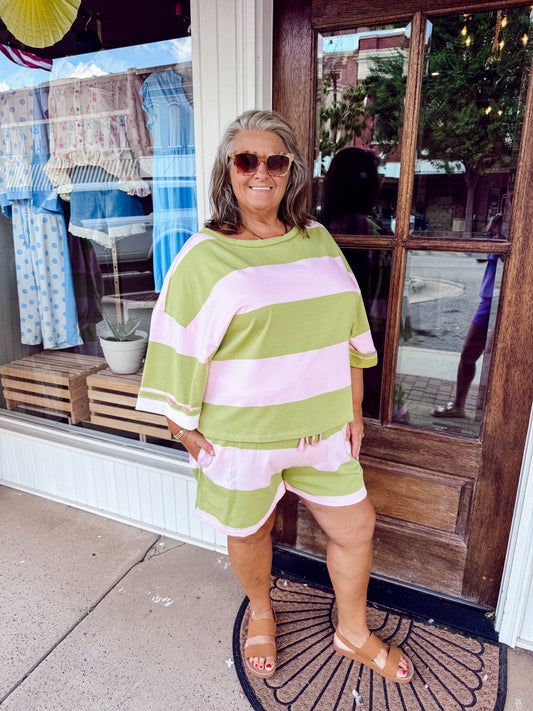 Pink and Green Striped Set