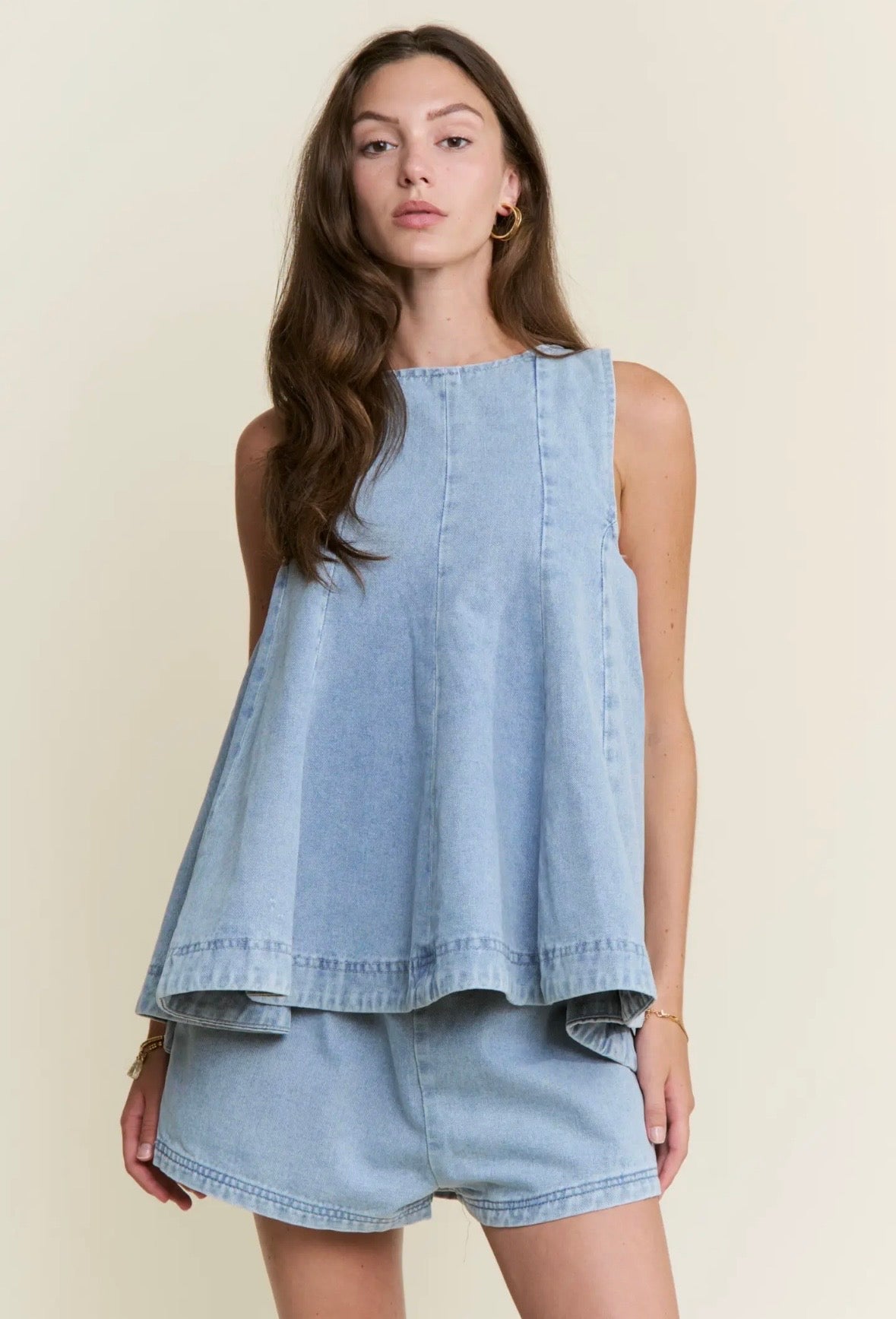 Light Wash Denim Shorts Set