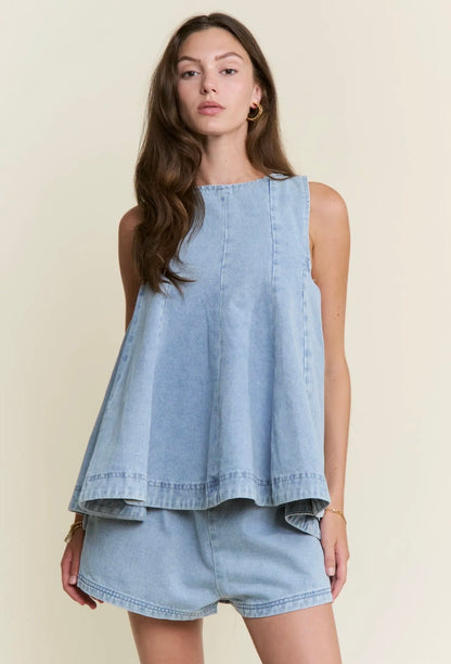 Light Wash Denim Shorts Set