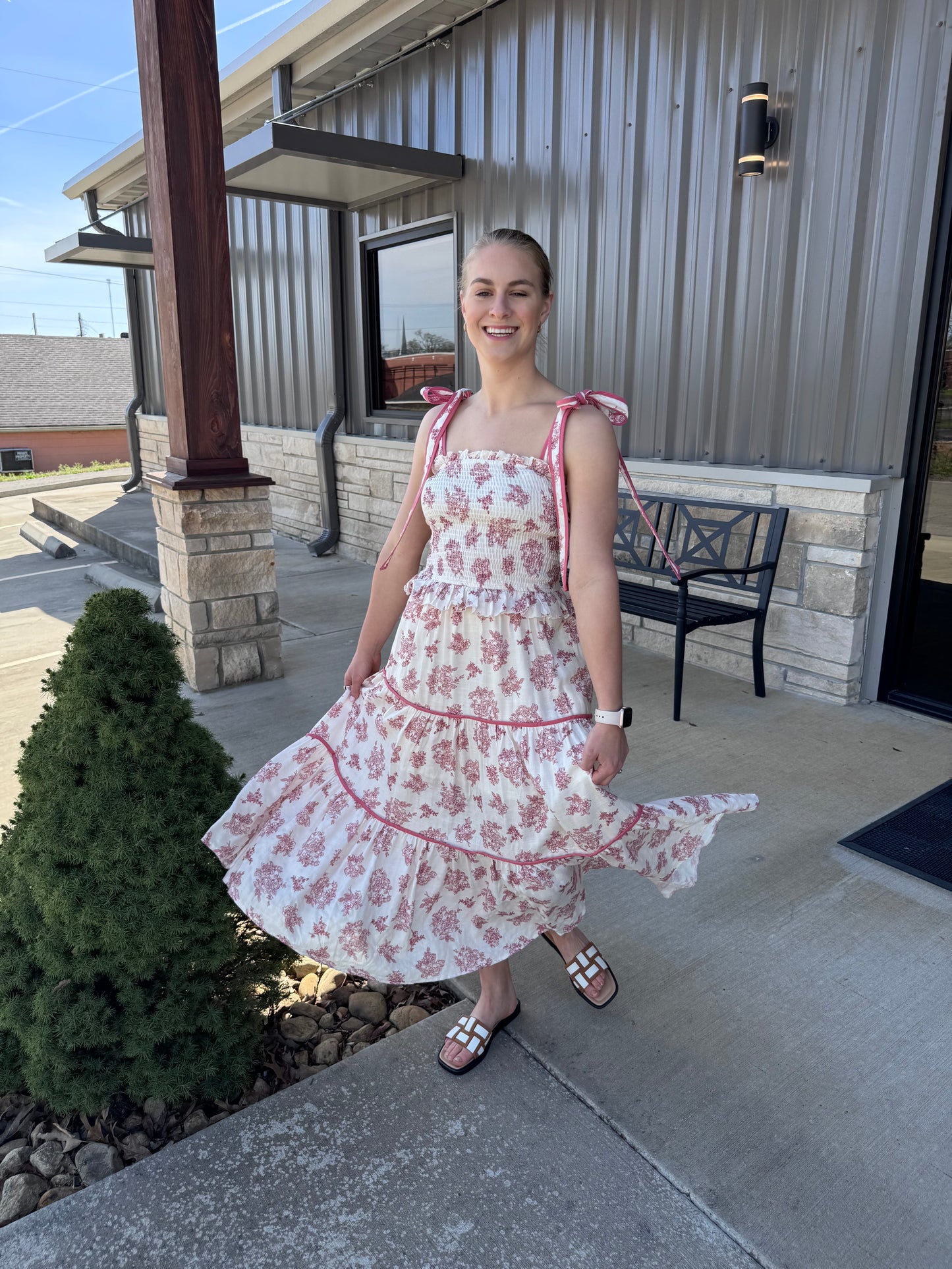 Tie Top Dress With Floral Print
