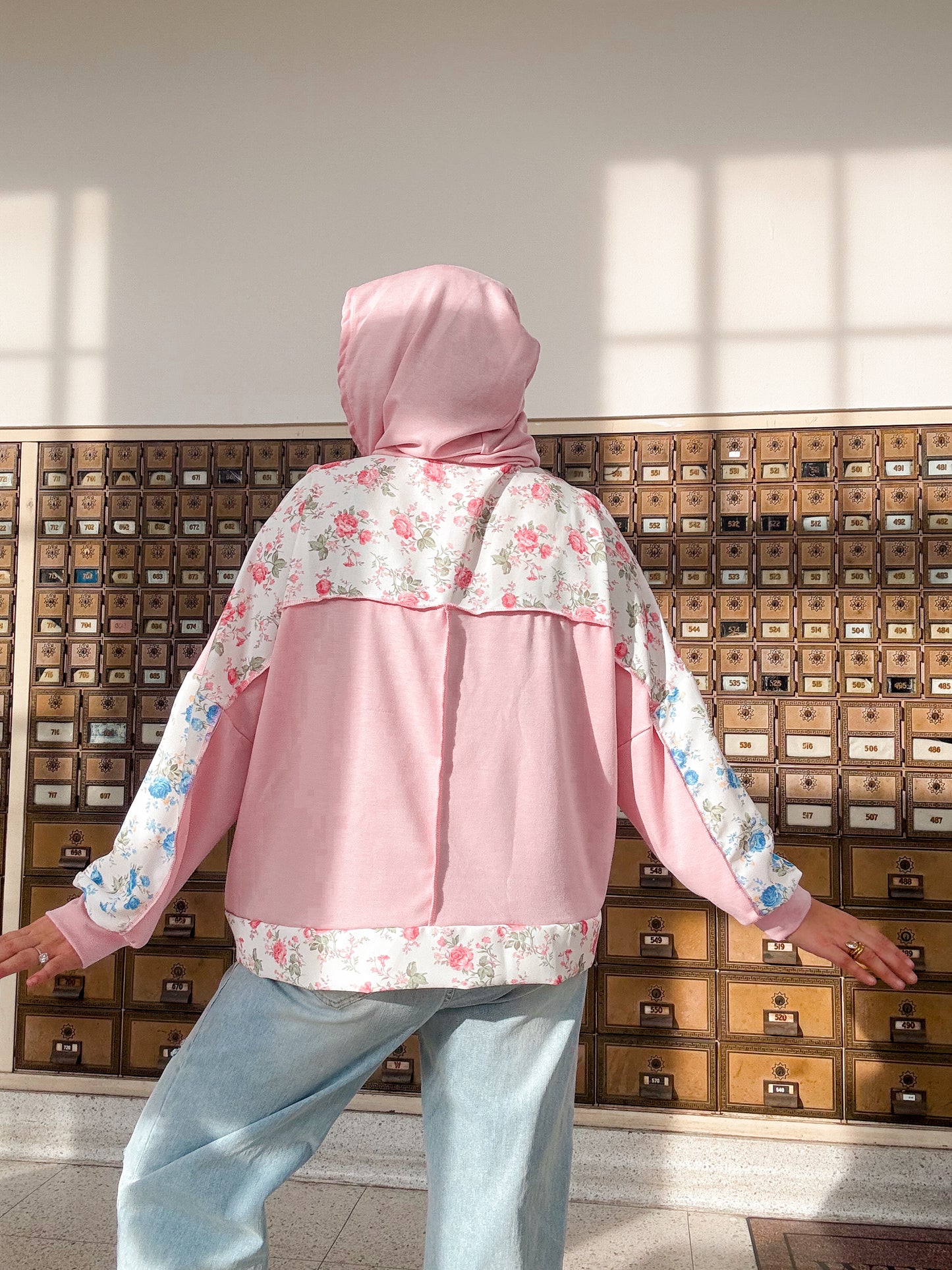 Floral Color Block Lightweight Hoodie