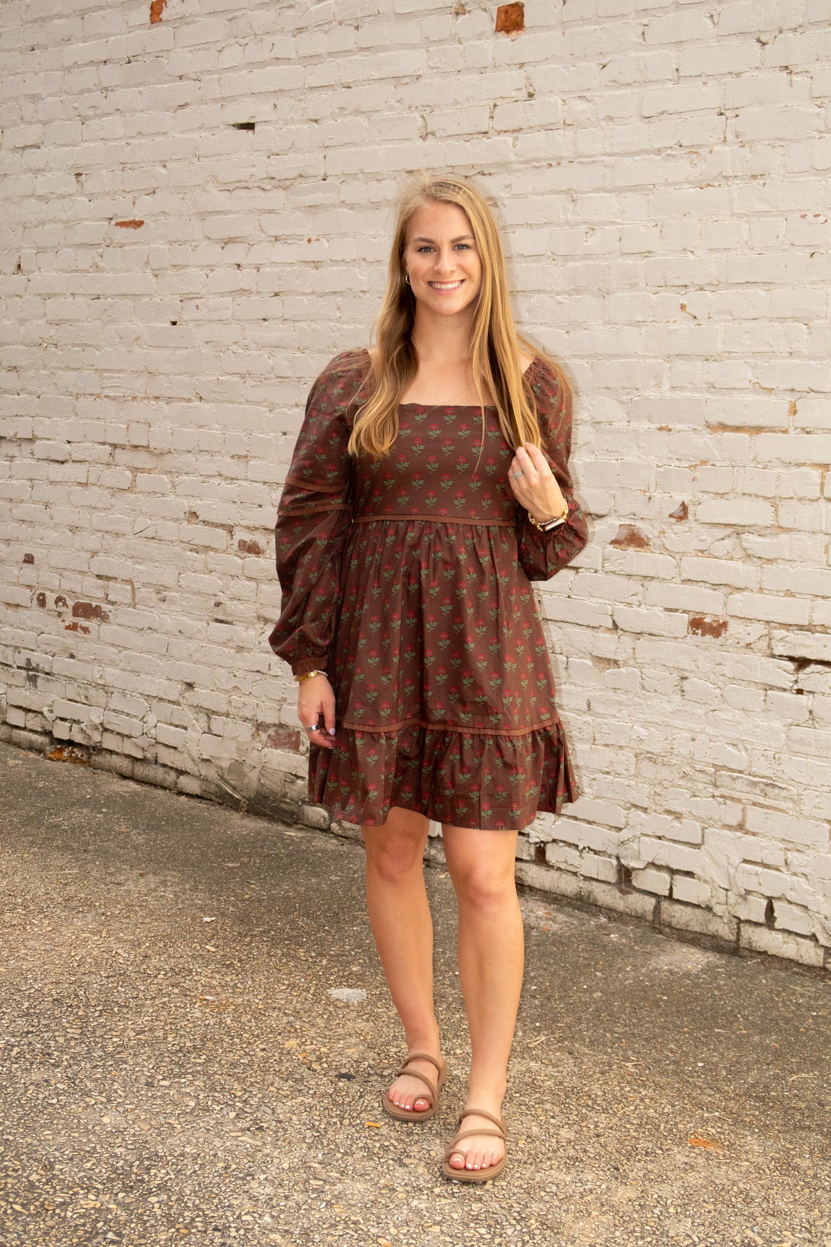 Brown Floral Baby Doll Dress
