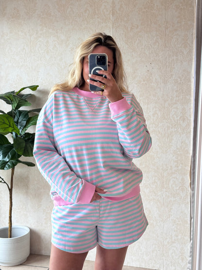 Striped Mock Neck Long Sleeve & Shorts Set