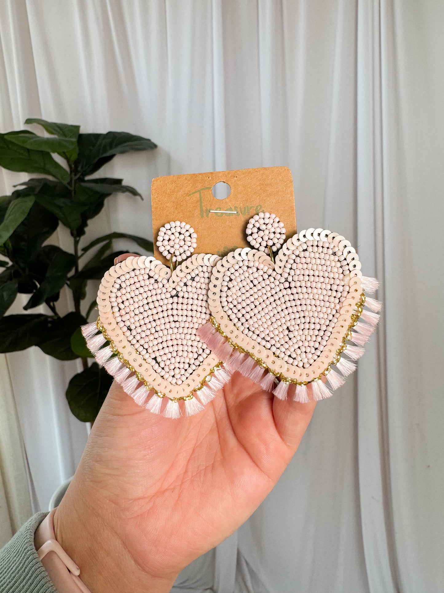 Light Pink Heart Statement Earrings
