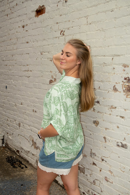 Sage Botanical Print Top