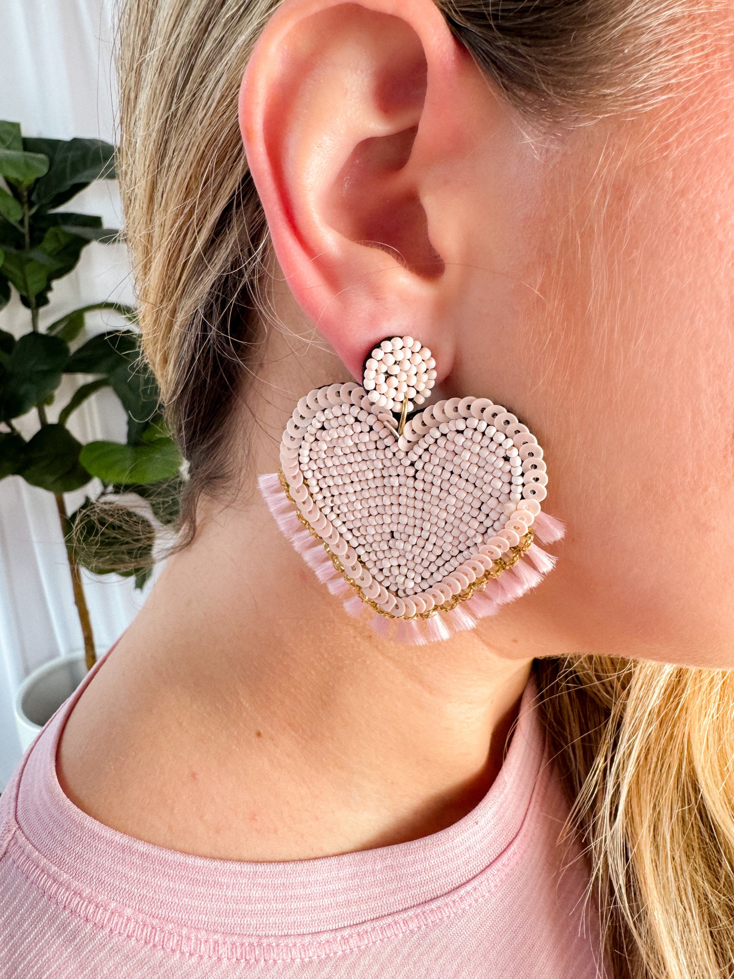 Light Pink Heart Statement Earrings