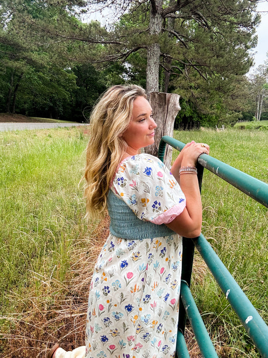 Floral Square Neck Pastel Long Dress