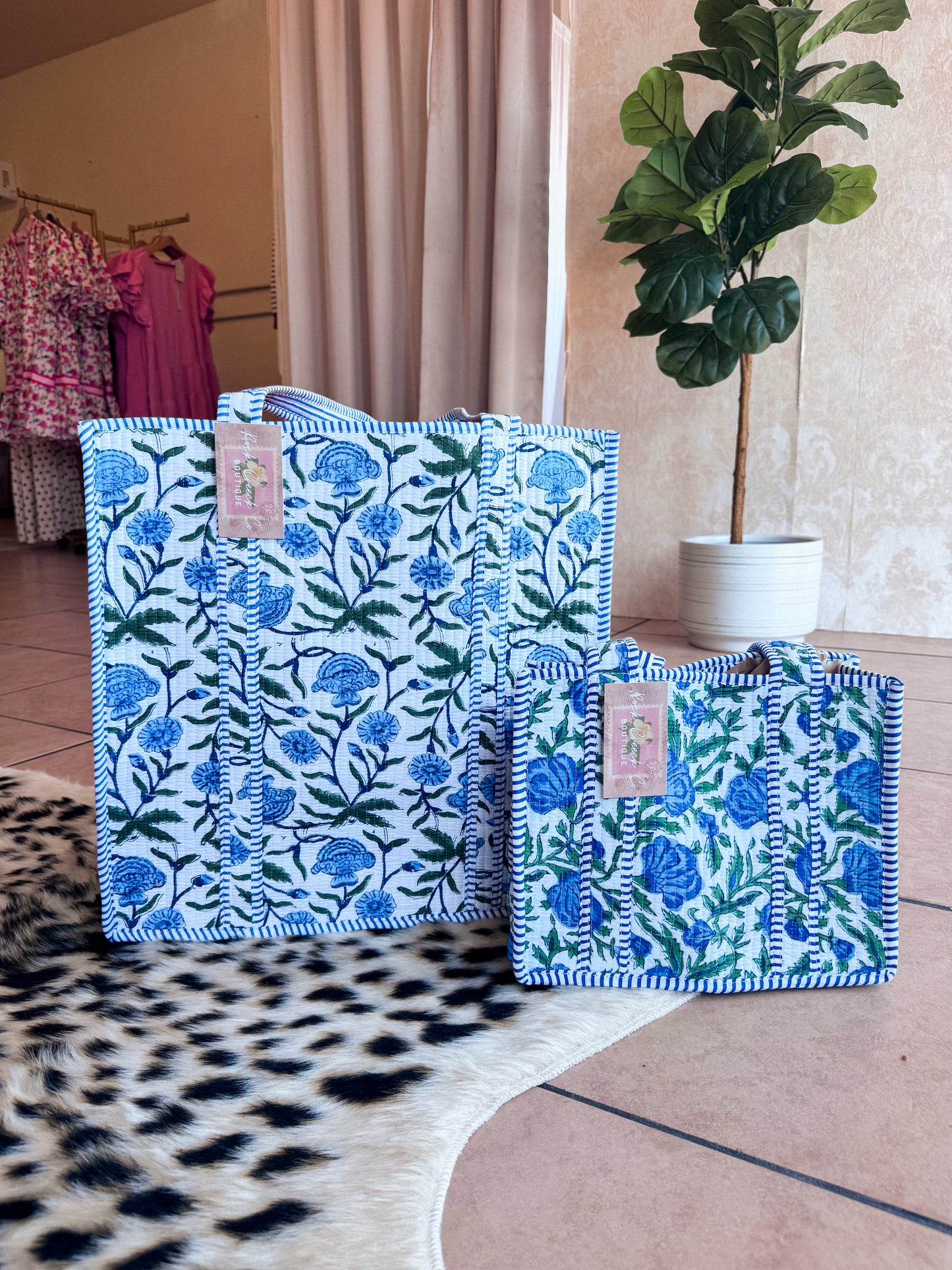 Blue and White Floral Quilted Bag