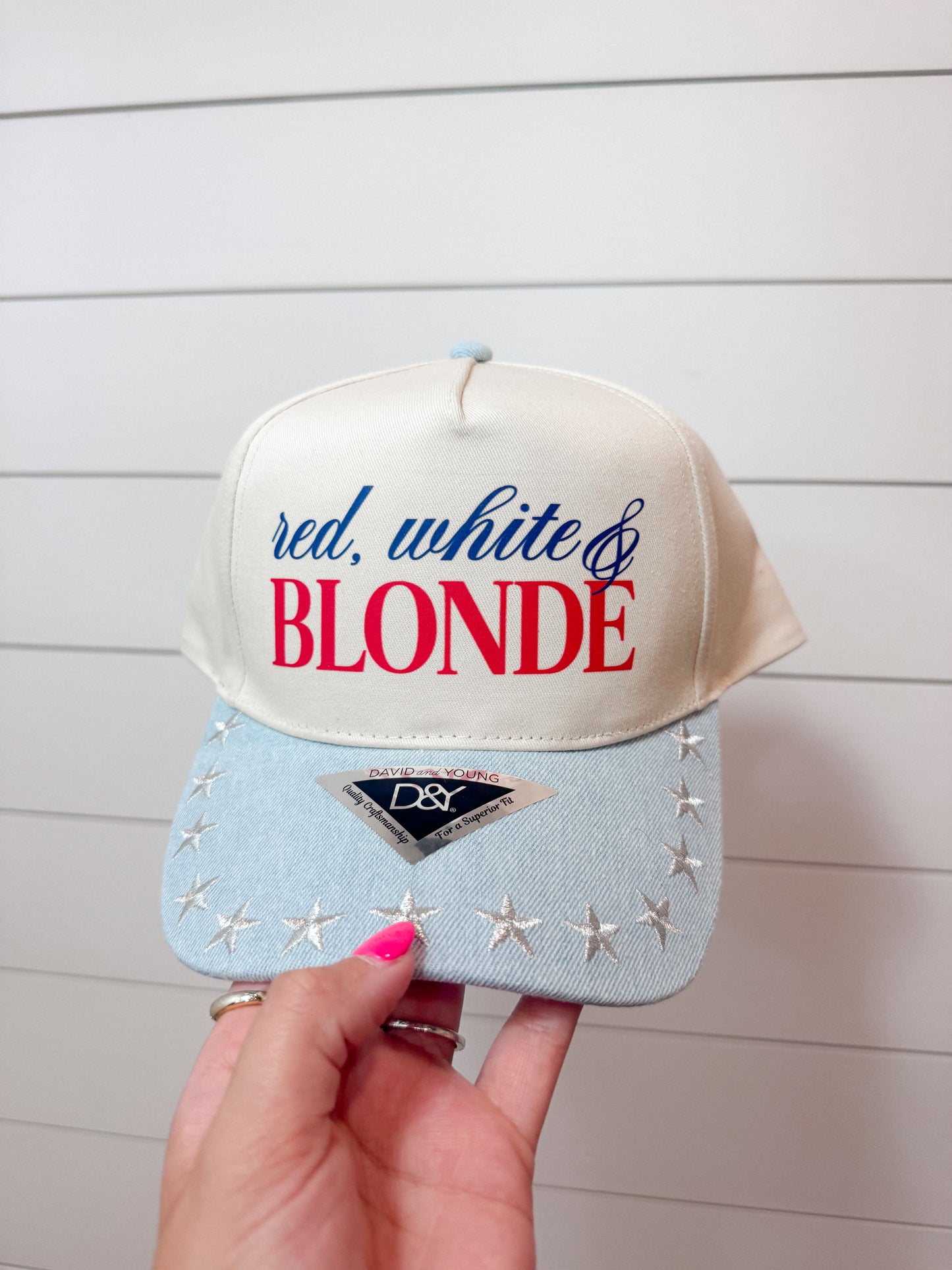 Red, White, & Blonde Light wash Hat