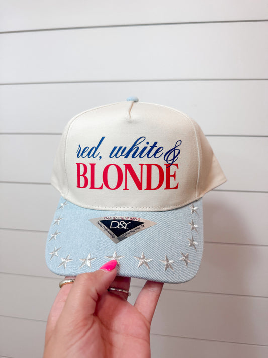 Red, White, & Blonde Light wash Hat