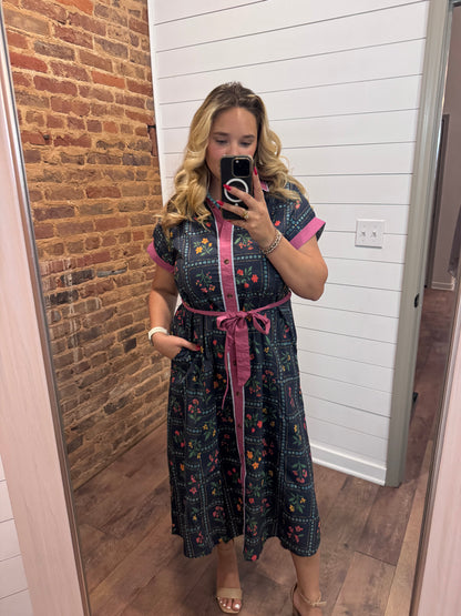 Navy Floral Fall Dress