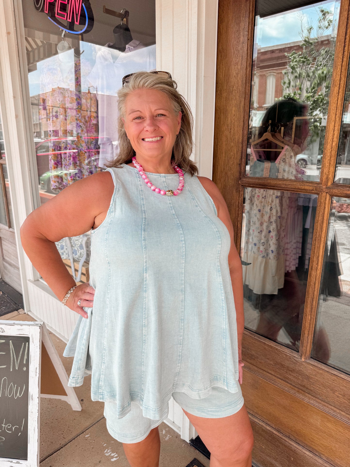 Light Wash Denim Shorts Set