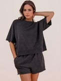Mineral Washed Knit Casual Black Two-Piece Set