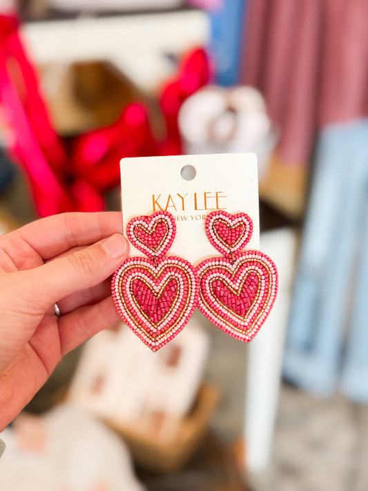 Beaded Heart Statement Earrings