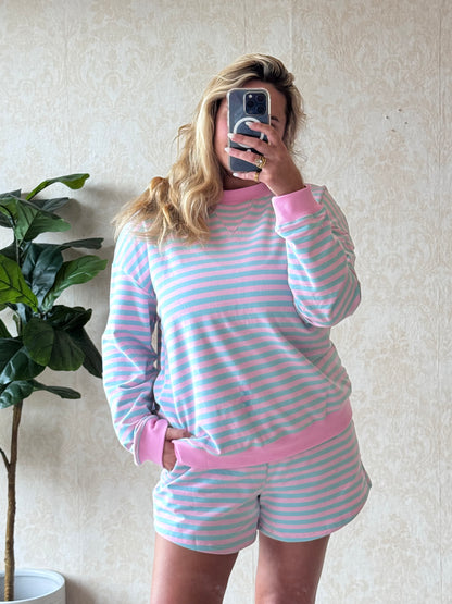 Striped Mock Neck Long Sleeve & Shorts Set