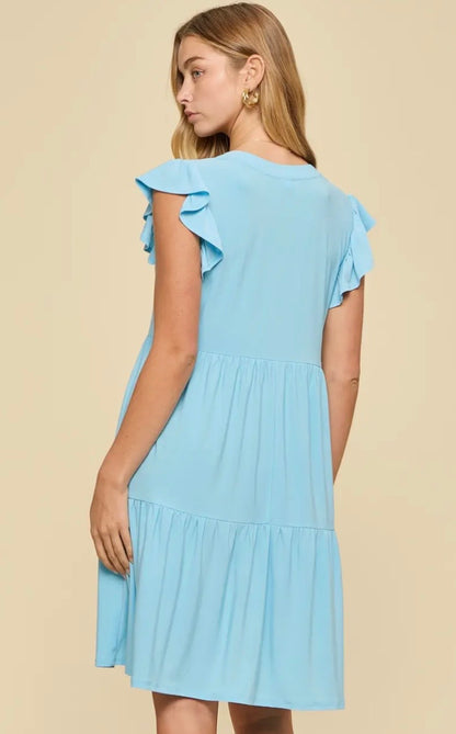 Sky Blue Ruffle Sleeve Dress