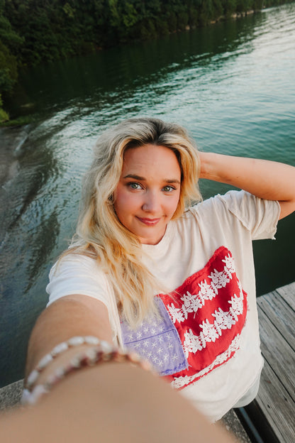 American Flag Lace Patchwork Oversized Tee