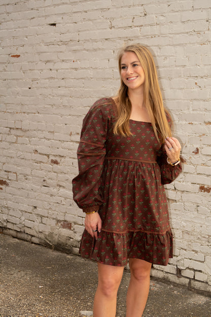 Brown Floral Baby Doll Dress