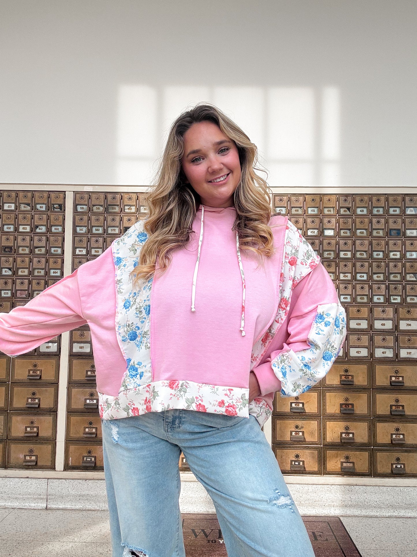 Floral Color Block Lightweight Hoodie