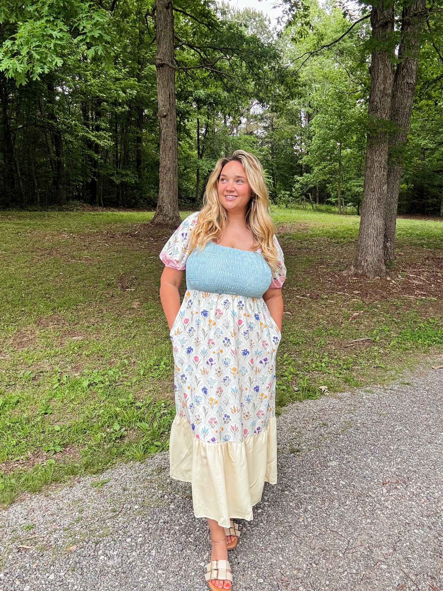 Floral Square Neck Pastel Long Dress
