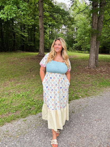 Floral Square Neck Pastel Long Dress