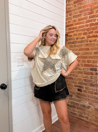 Patchwork Vintage Star Cheetah Print Tee