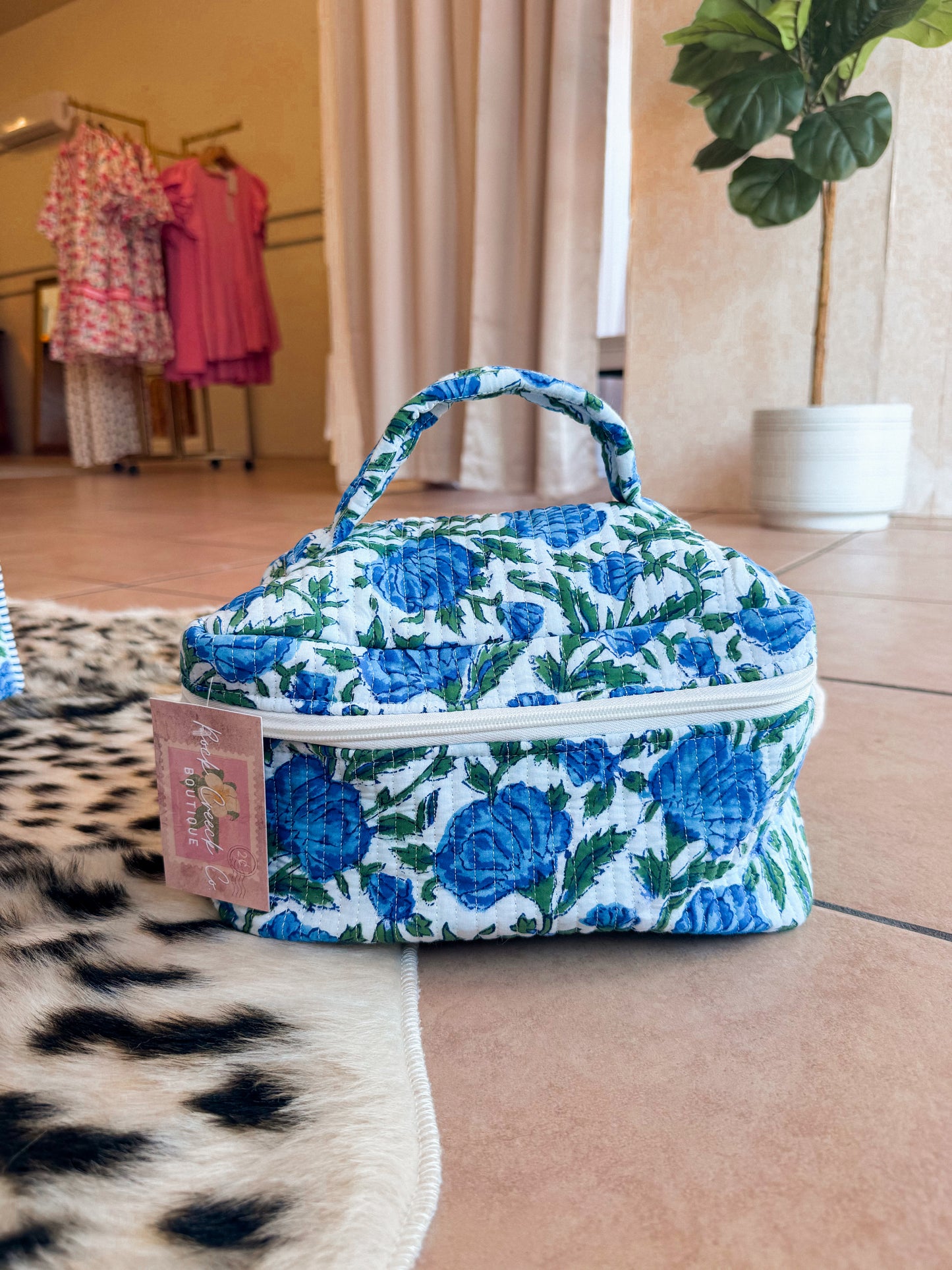 Blue and White Floral Quilted Bag