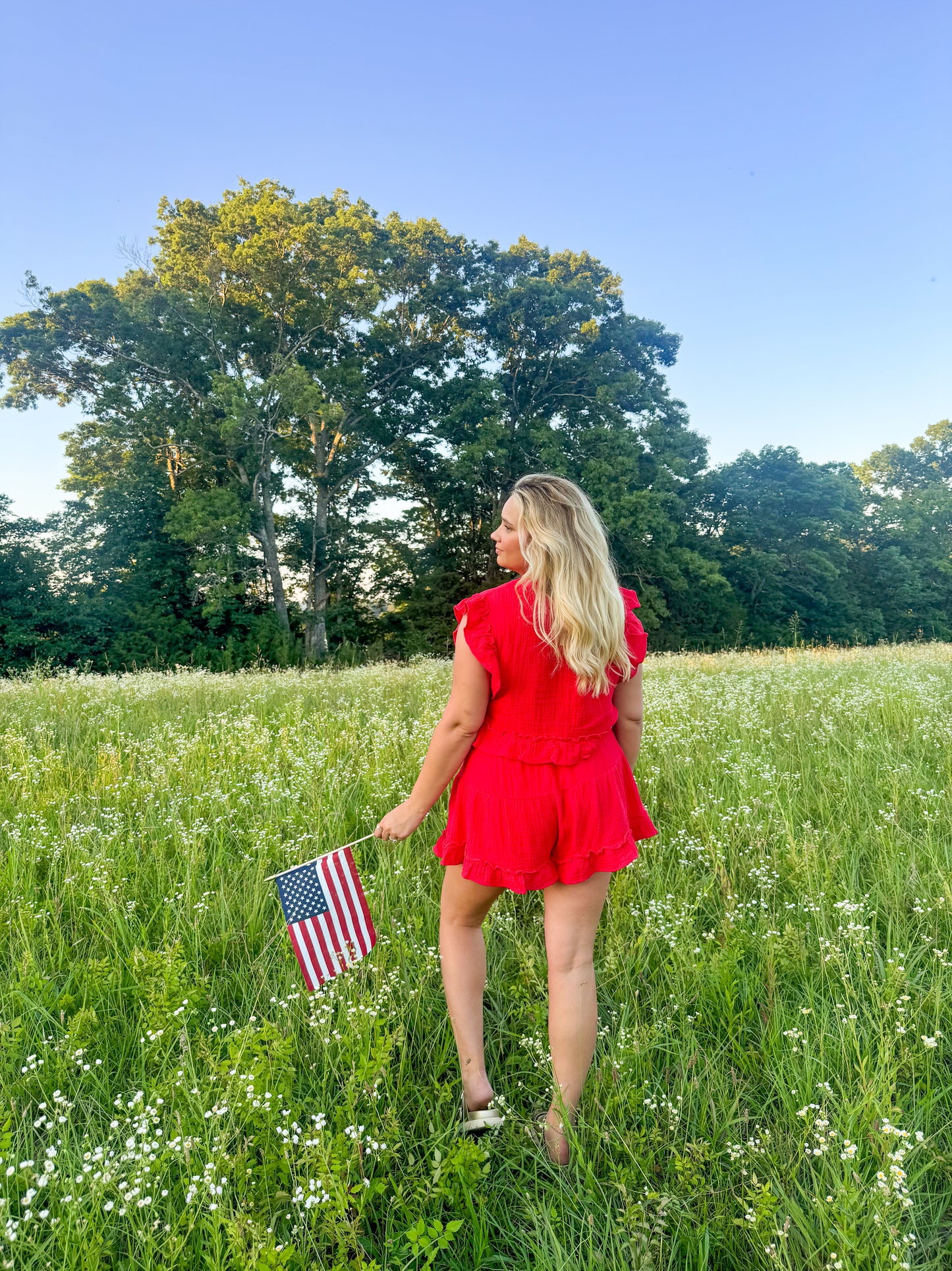 Red Linen Shorts Set
