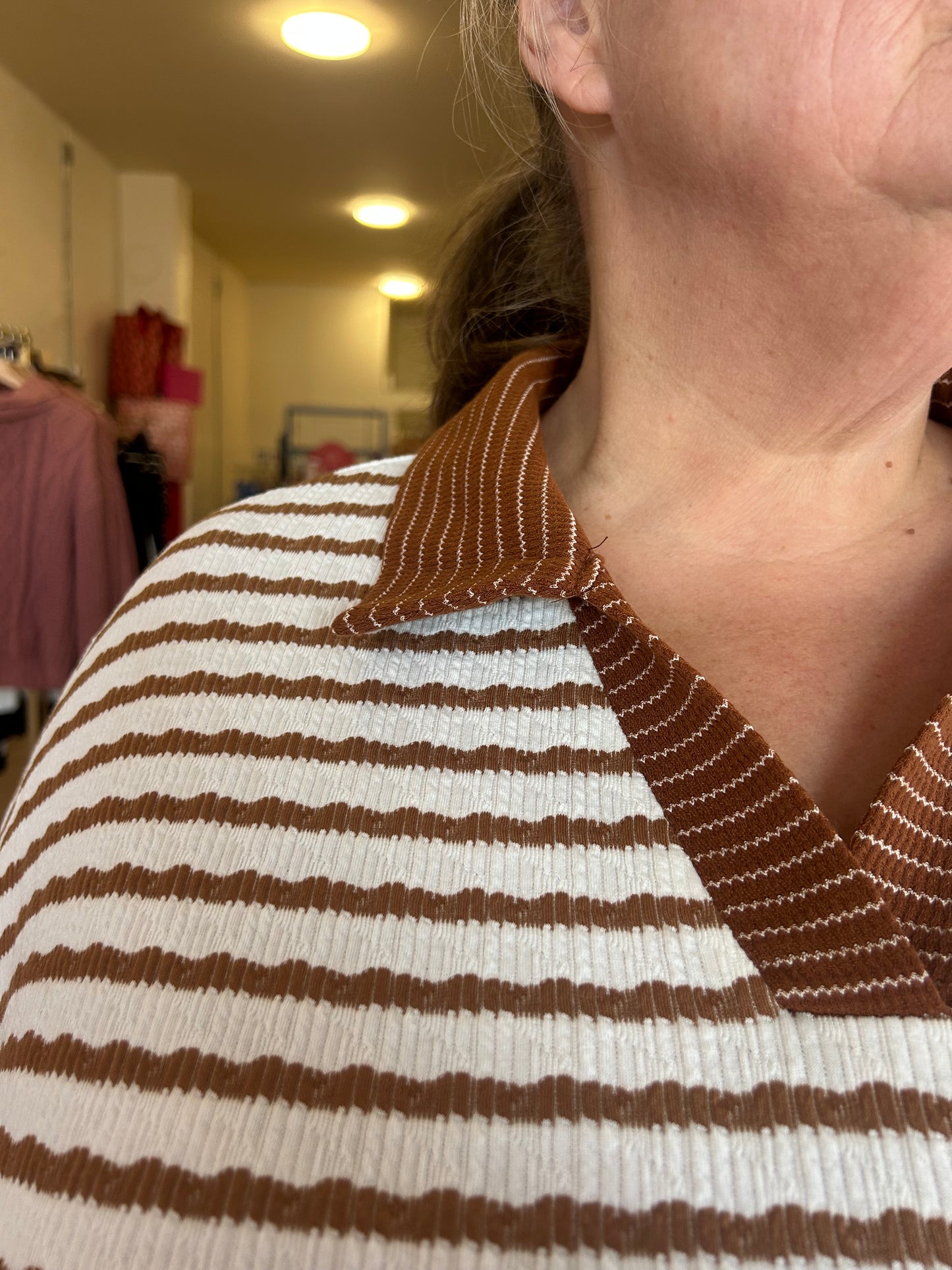 Cozy Stripe Lounge Set – Cream & Brown