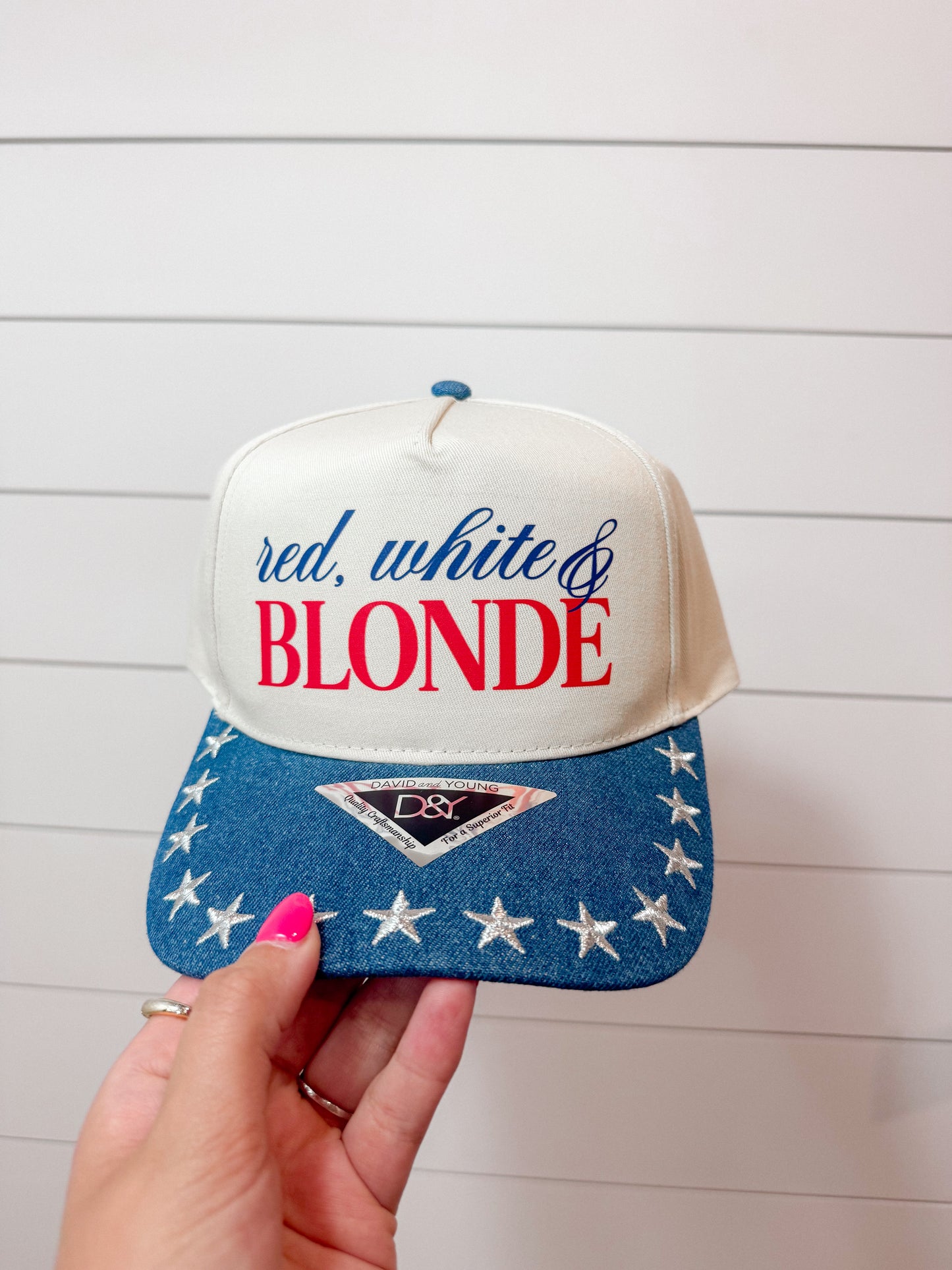 Red, White, & Blonde Dark Wash Hat