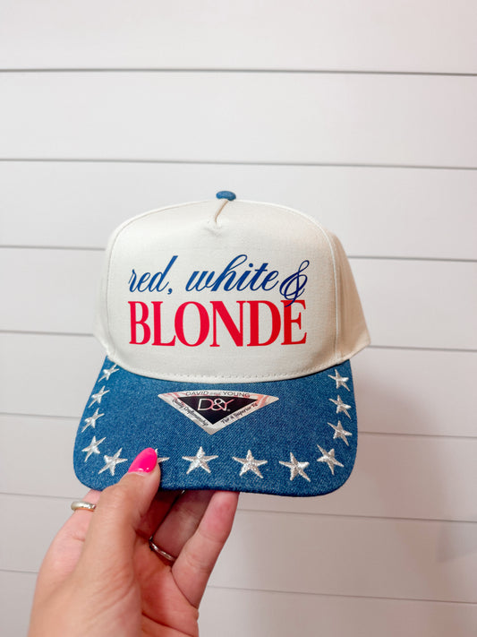 Red, White, & Blonde Dark Wash Hat