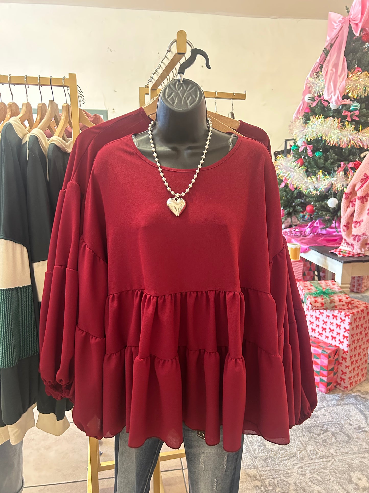 Dark Red Long Sleeve Blouse